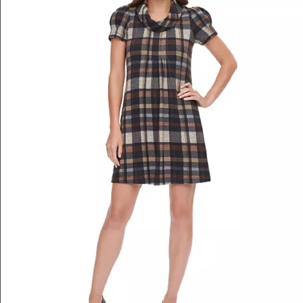 Jessica Howard plaid cowl neck dress size medium